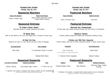 Dining menu of North Chandler Place, Assisted Living, Nursing Home, Independent Living, CCRC, Chandler, AZ 16