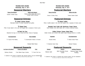 Dining menu of North Chandler Place, Assisted Living, Nursing Home, Independent Living, CCRC, Chandler, AZ 18
