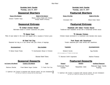 Dining menu of North Chandler Place, Assisted Living, Nursing Home, Independent Living, CCRC, Chandler, AZ 19