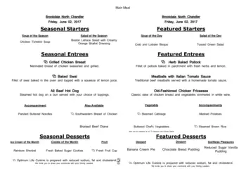 Dining menu of North Chandler Place, Assisted Living, Nursing Home, Independent Living, CCRC, Chandler, AZ 20