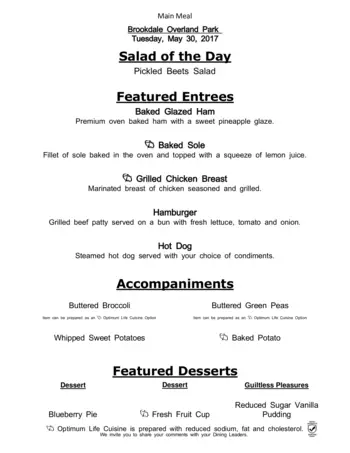 Dining menu of Brookdale Overland Park, Assisted Living, Nursing Home, Independent Living, CCRC, Overland Park, KS 3