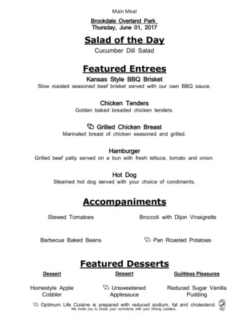 Dining menu of Brookdale Overland Park, Assisted Living, Nursing Home, Independent Living, CCRC, Overland Park, KS 5