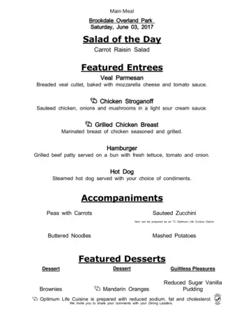 Dining menu of Brookdale Overland Park, Assisted Living, Nursing Home, Independent Living, CCRC, Overland Park, KS 7