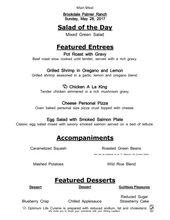 Dining menu of Brookdale Palmer Ranch, Assisted Living, Nursing Home, Independent Living, CCRC, Sarasota, FL 1