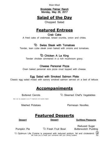 Dining menu of Brookdale Palmer Ranch, Assisted Living, Nursing Home, Independent Living, CCRC, Sarasota, FL 2