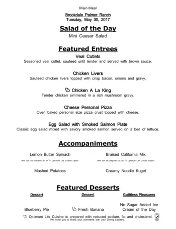 Dining menu of Brookdale Palmer Ranch, Assisted Living, Nursing Home, Independent Living, CCRC, Sarasota, FL 3