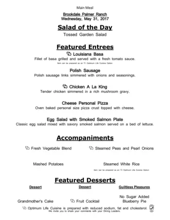 Dining menu of Brookdale Palmer Ranch, Assisted Living, Nursing Home, Independent Living, CCRC, Sarasota, FL 4