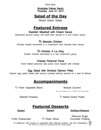 Dining menu of Brookdale Palmer Ranch, Assisted Living, Nursing Home, Independent Living, CCRC, Sarasota, FL 5