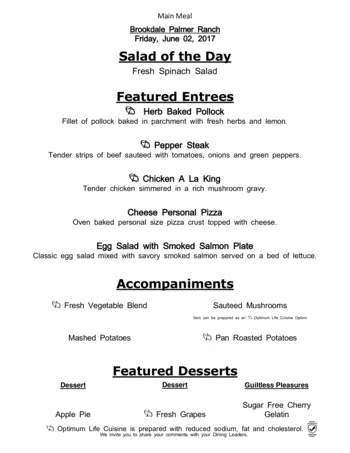 Dining menu of Brookdale Palmer Ranch, Assisted Living, Nursing Home, Independent Living, CCRC, Sarasota, FL 6