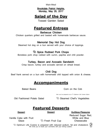 Dining menu of The Healthcare Center at Patriot Heights, Assisted Living, Nursing Home, Independent Living, CCRC, San Antonio, TX 2