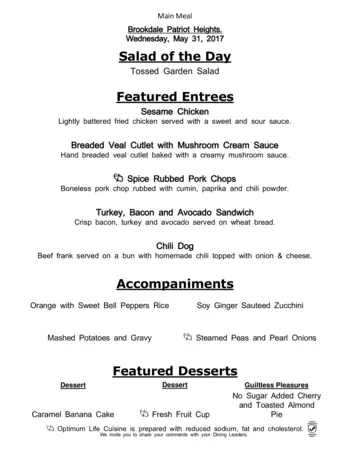 Dining menu of The Healthcare Center at Patriot Heights, Assisted Living, Nursing Home, Independent Living, CCRC, San Antonio, TX 4
