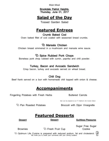 Dining menu of The Healthcare Center at Patriot Heights, Assisted Living, Nursing Home, Independent Living, CCRC, San Antonio, TX 5