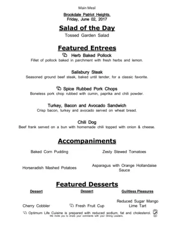 Dining menu of The Healthcare Center at Patriot Heights, Assisted Living, Nursing Home, Independent Living, CCRC, San Antonio, TX 6