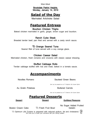 Dining menu of The Healthcare Center at Patriot Heights, Assisted Living, Nursing Home, Independent Living, CCRC, San Antonio, TX 9