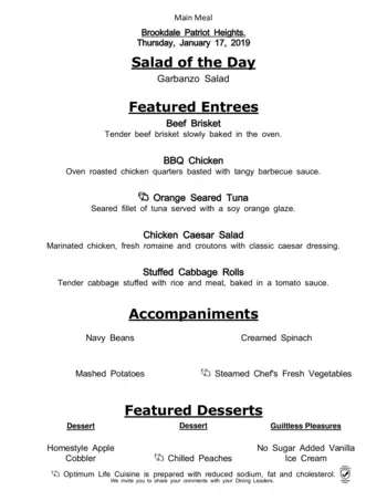 Dining menu of The Healthcare Center at Patriot Heights, Assisted Living, Nursing Home, Independent Living, CCRC, San Antonio, TX 12