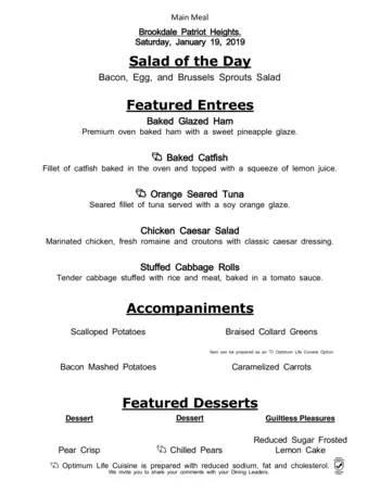 Dining menu of The Healthcare Center at Patriot Heights, Assisted Living, Nursing Home, Independent Living, CCRC, San Antonio, TX 14