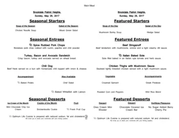 Dining menu of The Healthcare Center at Patriot Heights, Assisted Living, Nursing Home, Independent Living, CCRC, San Antonio, TX 15