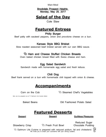 Dining menu of Brookdale Prospect Heights, Assisted Living, Nursing Home, Independent Living, CCRC, Prospect Heights, IL 2