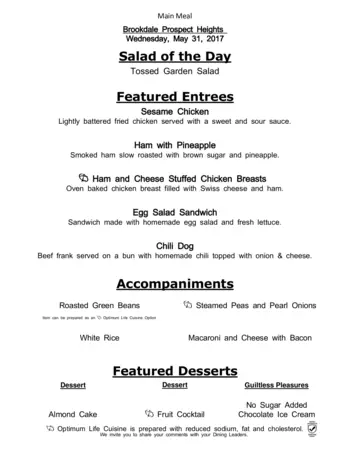 Dining menu of Brookdale Prospect Heights, Assisted Living, Nursing Home, Independent Living, CCRC, Prospect Heights, IL 4