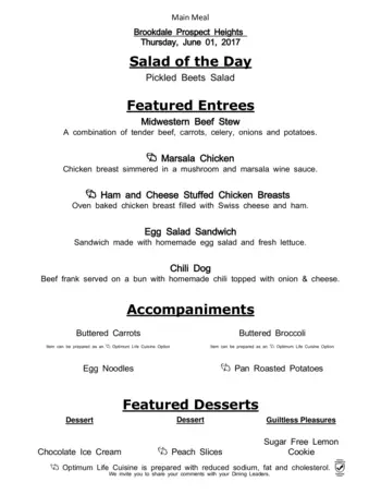 Dining menu of Brookdale Prospect Heights, Assisted Living, Nursing Home, Independent Living, CCRC, Prospect Heights, IL 5