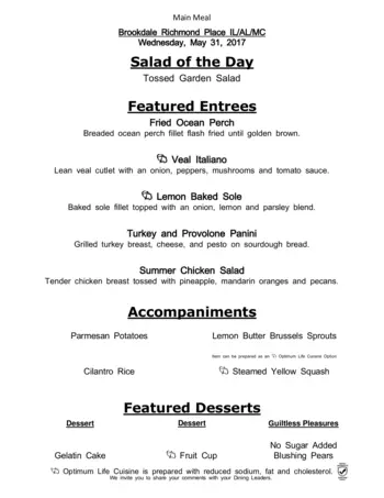 Dining menu of Richmond Place, Assisted Living, Nursing Home, Independent Living, CCRC, Lexington, KY 4