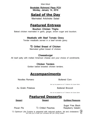 Dining menu of Richmond Place, Assisted Living, Nursing Home, Independent Living, CCRC, Lexington, KY 9