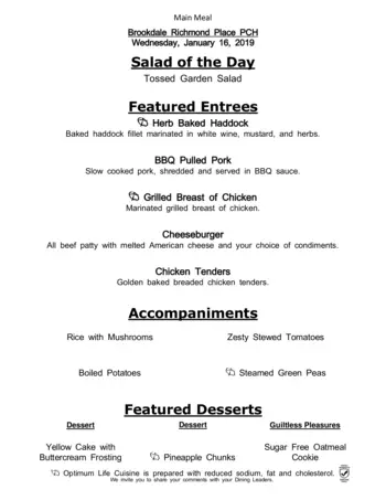 Dining menu of Richmond Place, Assisted Living, Nursing Home, Independent Living, CCRC, Lexington, KY 11