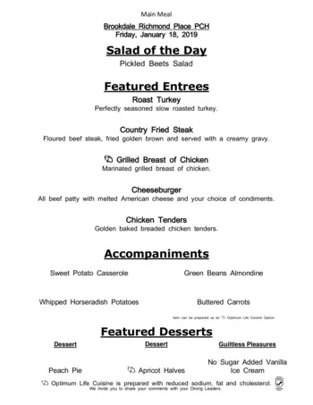 Dining menu of Richmond Place, Assisted Living, Nursing Home, Independent Living, CCRC, Lexington, KY 13