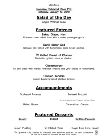 Dining menu of Richmond Place, Assisted Living, Nursing Home, Independent Living, CCRC, Lexington, KY 14