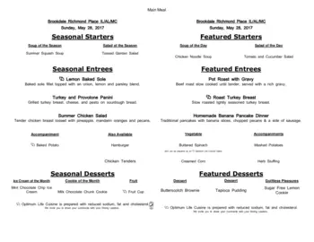 Dining menu of Richmond Place, Assisted Living, Nursing Home, Independent Living, CCRC, Lexington, KY 15