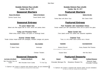 Dining menu of Richmond Place, Assisted Living, Nursing Home, Independent Living, CCRC, Lexington, KY 17