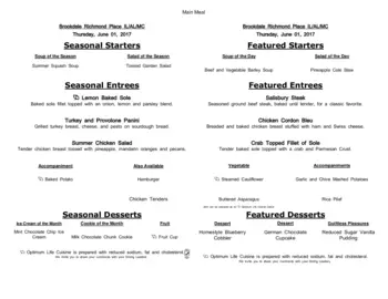 Dining menu of Richmond Place, Assisted Living, Nursing Home, Independent Living, CCRC, Lexington, KY 19