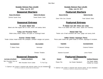 Dining menu of Richmond Place, Assisted Living, Nursing Home, Independent Living, CCRC, Lexington, KY 20