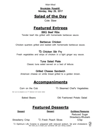 Dining menu of Brookdale Rosehill, Assisted Living, Nursing Home, Independent Living, CCRC, Shawnee, KS 2