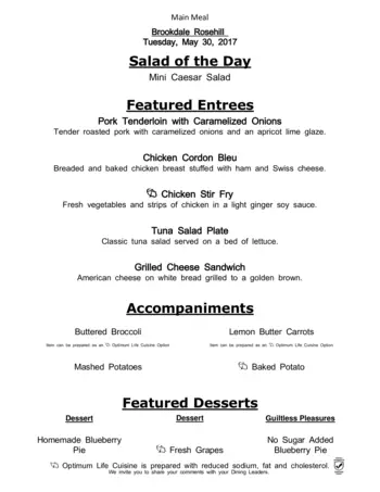 Dining menu of Brookdale Rosehill, Assisted Living, Nursing Home, Independent Living, CCRC, Shawnee, KS 3