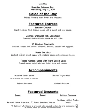 Dining menu of Brookdale Sakonnet Bay, Assisted Living, Nursing Home, Independent Living, CCRC, Tiverton, RI 4