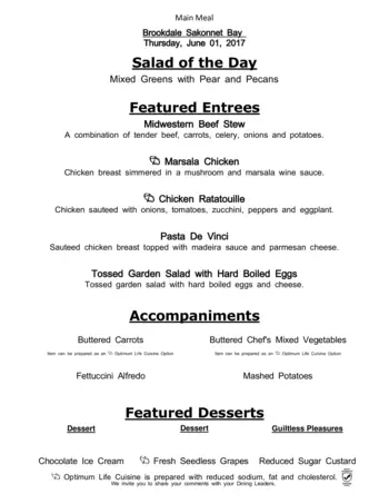 Dining menu of Brookdale Sakonnet Bay, Assisted Living, Nursing Home, Independent Living, CCRC, Tiverton, RI 5