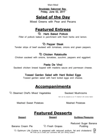 Dining menu of Brookdale Sakonnet Bay, Assisted Living, Nursing Home, Independent Living, CCRC, Tiverton, RI 6