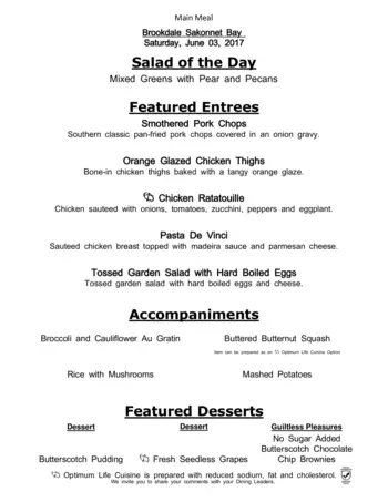 Dining menu of Brookdale Sakonnet Bay, Assisted Living, Nursing Home, Independent Living, CCRC, Tiverton, RI 7