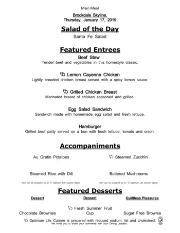 Dining menu of Brookdale Skyline, Assisted Living, Nursing Home, Independent Living, CCRC, Colorado Springs, CO 12
