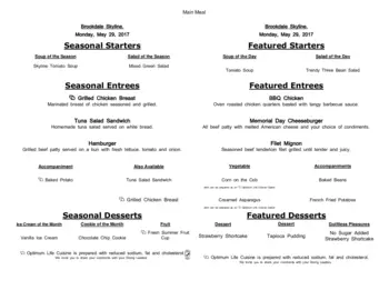 Dining menu of Brookdale Skyline, Assisted Living, Nursing Home, Independent Living, CCRC, Colorado Springs, CO 16