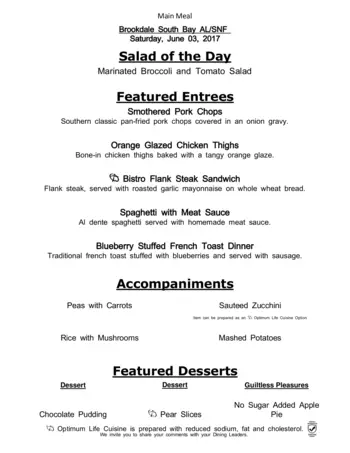 Dining menu of Brookdale South Bay, Assisted Living, Nursing Home, Independent Living, CCRC, South Kingstown, RI 7