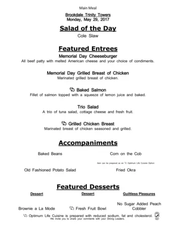 Dining menu of Brookdale Trinity Towers, Assisted Living, Nursing Home, Independent Living, CCRC, Corpus Christi, TX 2