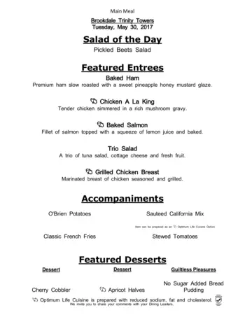 Dining menu of Brookdale Trinity Towers, Assisted Living, Nursing Home, Independent Living, CCRC, Corpus Christi, TX 3