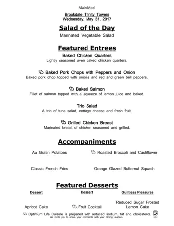 Dining menu of Brookdale Trinity Towers, Assisted Living, Nursing Home, Independent Living, CCRC, Corpus Christi, TX 4