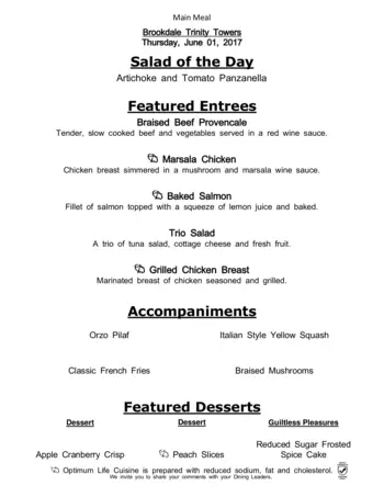 Dining menu of Brookdale Trinity Towers, Assisted Living, Nursing Home, Independent Living, CCRC, Corpus Christi, TX 5