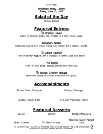 Dining menu of Brookdale Trinity Towers, Assisted Living, Nursing Home, Independent Living, CCRC, Corpus Christi, TX 6