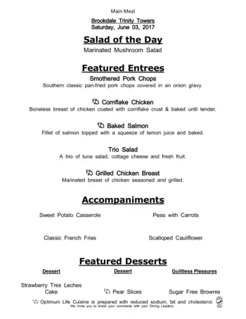 Dining menu of Brookdale Trinity Towers, Assisted Living, Nursing Home, Independent Living, CCRC, Corpus Christi, TX 7