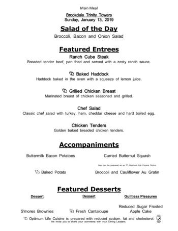 Dining menu of Brookdale Trinity Towers, Assisted Living, Nursing Home, Independent Living, CCRC, Corpus Christi, TX 8