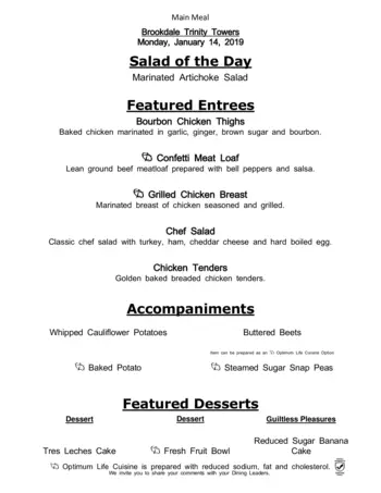 Dining menu of Brookdale Trinity Towers, Assisted Living, Nursing Home, Independent Living, CCRC, Corpus Christi, TX 9